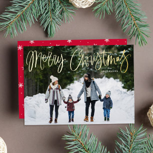 Whimsical Script Red Merry Christmas Photo