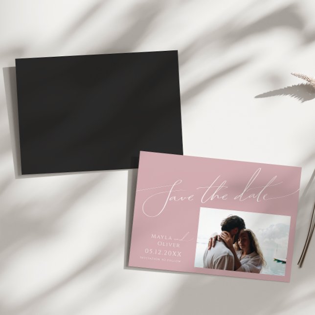 Whimsical Script | Rose Horizontal Save The Date  Magnetic Invitation (Creator Uploaded)