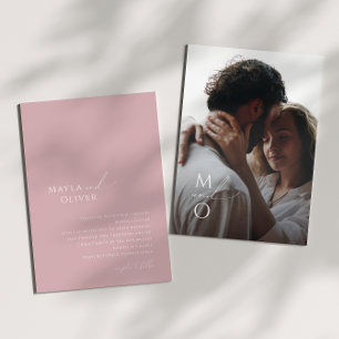 Whimsical Script   Rose Monogram Photo Wedding Invitation