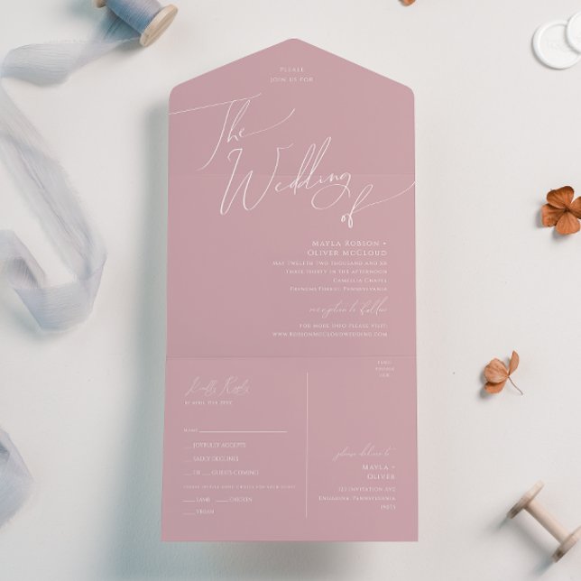 Whimsical Script | Rose Wedding Of Seal and Send  All In One Invitation (Creator Uploaded)
