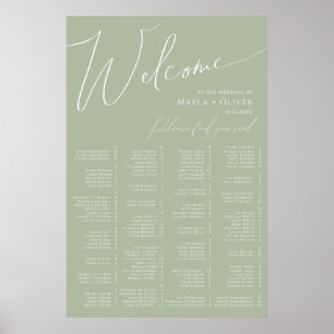 Whimsical Script Sage Green Alphabetical Seating Poster