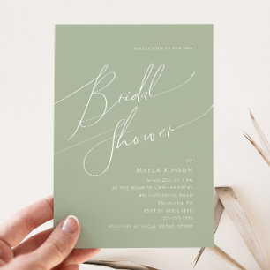 Whimsical Script   Sage Green Bridal Shower Invitation