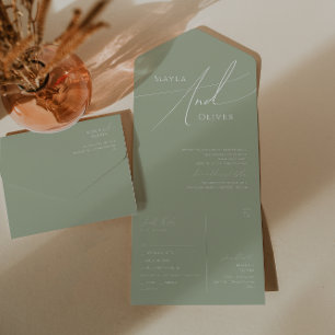 Whimsical Script Sage Green Casual Seal and Send All In One Invitation