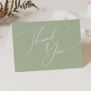 Whimsical Script Sage Green Folded Thank You Card