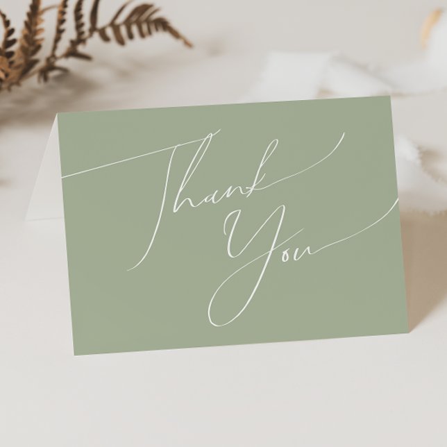 Whimsical Script Sage Green Folded Thank You Card (Creator Uploaded)