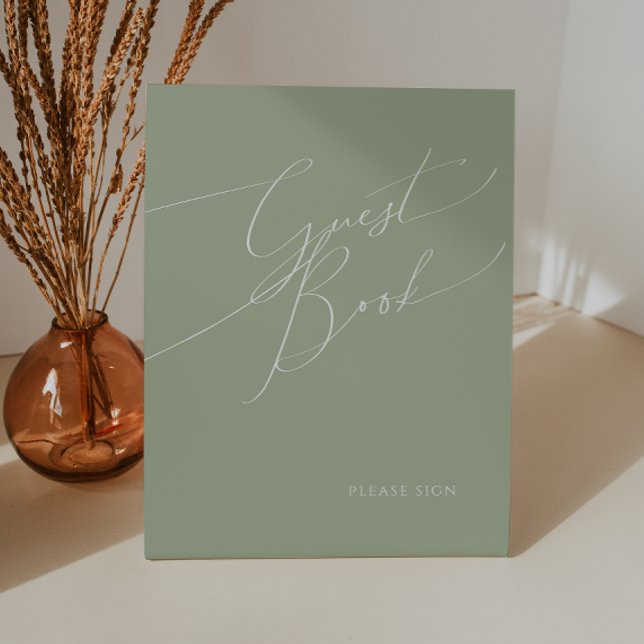 Whimsical Script | Sage Green Guest Book Pedestal Sign (Creator Uploaded)