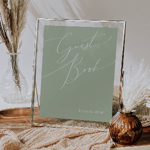Whimsical Script   Sage Green Guest Book Sign