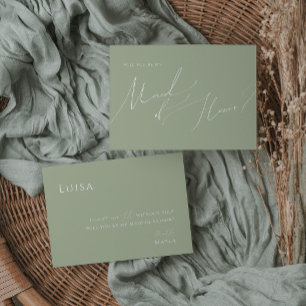 Whimsical Script   Sage Green Maid of Honour Card