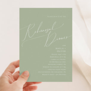 Whimsical Script   Sage Green Rehearsal Dinner Invitation