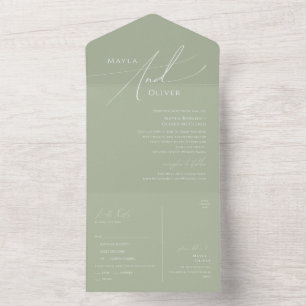 Whimsical Script   Sage Green Seal and Send All In One Invitation