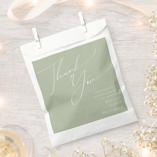 Whimsical Script | Sage Green Thank You Favour Bag (Clipped)
