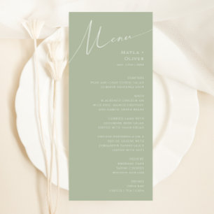 Whimsical Script Sage Green Wedding Dinner Menu