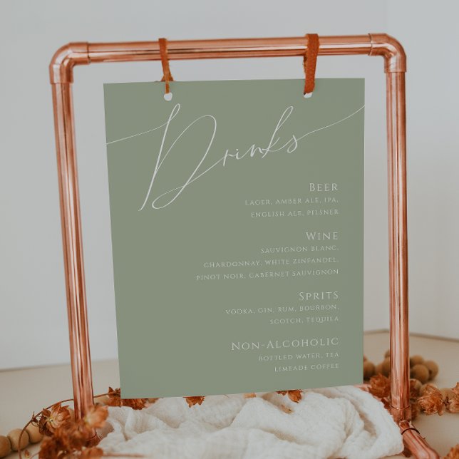 Whimsical Script | Sage Green Wedding Drinks Menu Poster (Creator Uploaded)