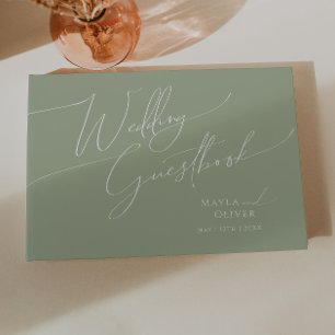 Whimsical Script   Sage Green Wedding Guestbook