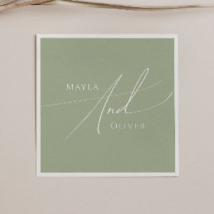 Whimsical Script   Sage Green Wedding Napkin