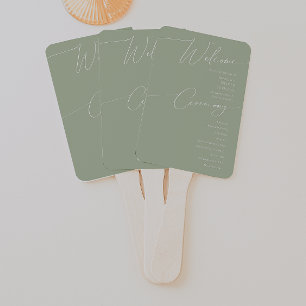Whimsical Script Sage Green Wedding Program Hand Fan