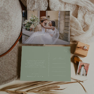 Whimsical Script Sage Horizontal Photo Thank You Postcard