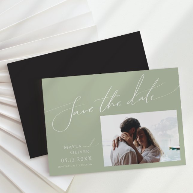 Whimsical Script | Sage Horizontal Save The Date  Magnetic Invitation (Creator Uploaded)