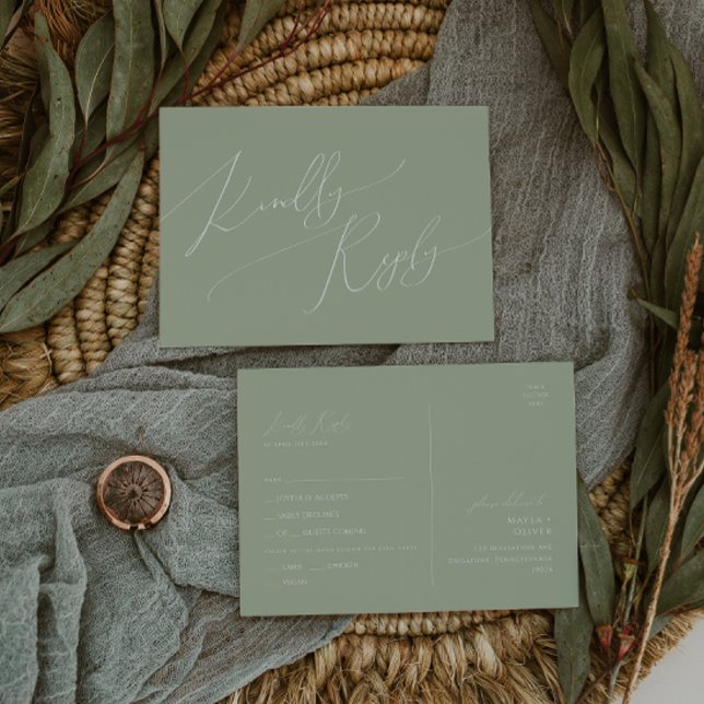 Whimsical Script | Sage Menu Choice RSVP Postcard (Creator Uploaded)