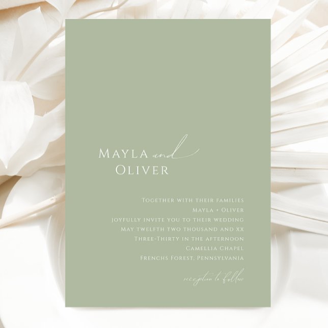 Whimsical Script | Sage Monogram Photo Wedding Invitation (Creator Uploaded)