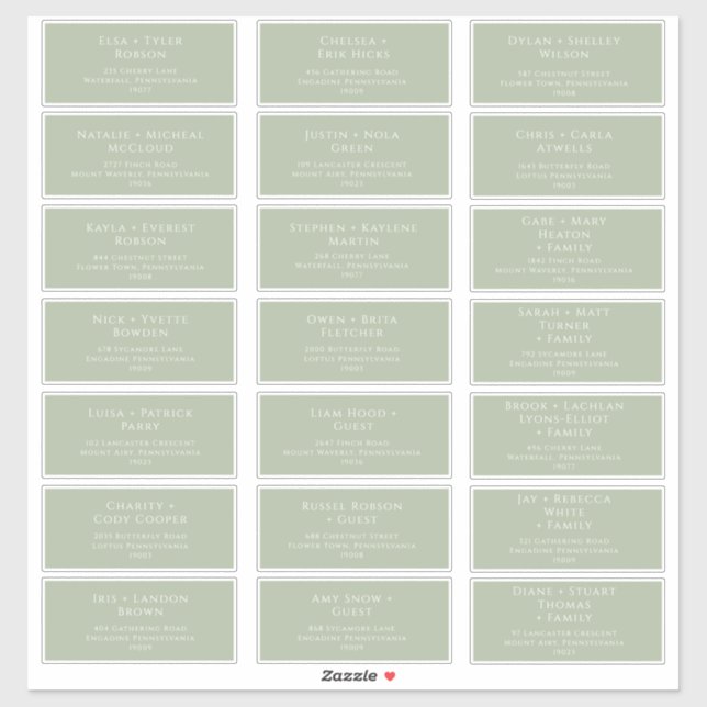 Whimsical Script Sage Wedding Guest Address Labels (Sheet)