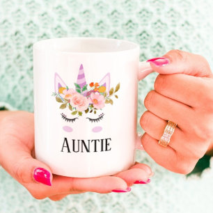 Whimsical script unicorn floral auntie coffee mug