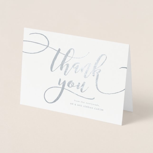 Whimsical Script with Photo Wedding Foil Thank You Foil Card (Front)