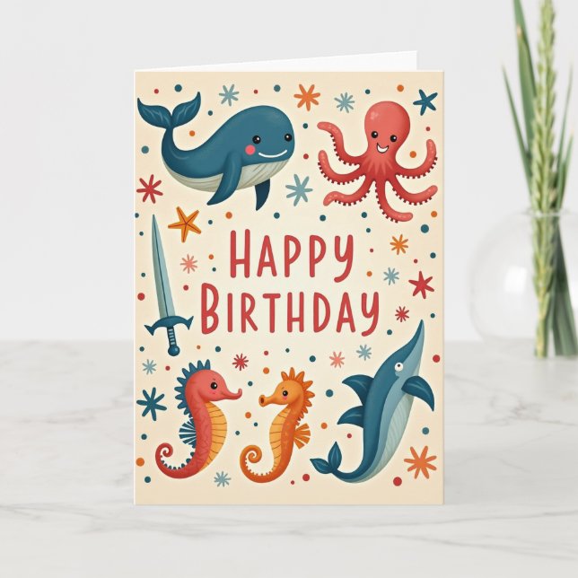 Whimsical Sea Birthday Card (Front)
