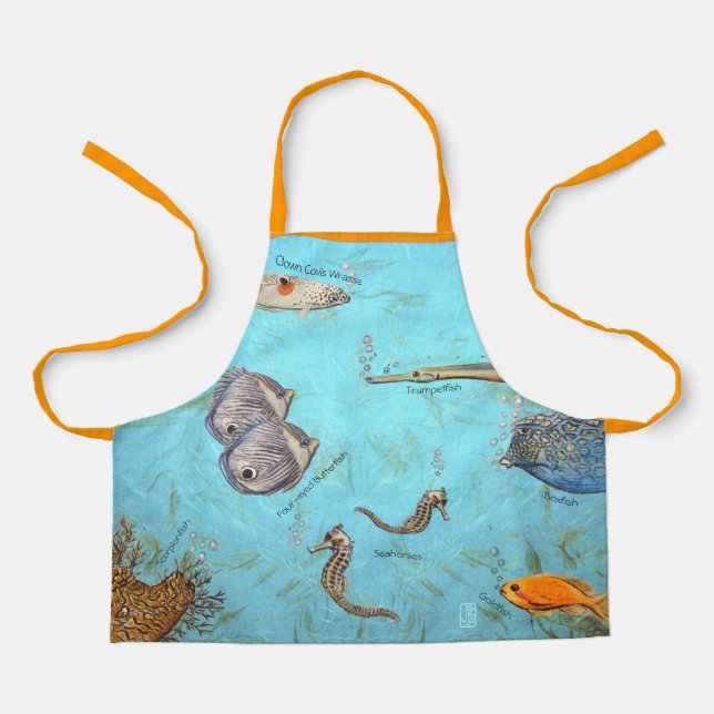 Whimsical Sea Creatures Kid's All-Over Print Apron (Front)