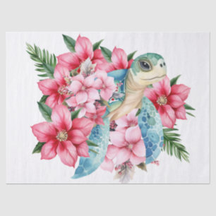 Whimsical Sea Turtle & Pink Florals Tissue Paper