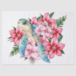 Whimsical Sea Turtle & Pink Florals Tissue Paper