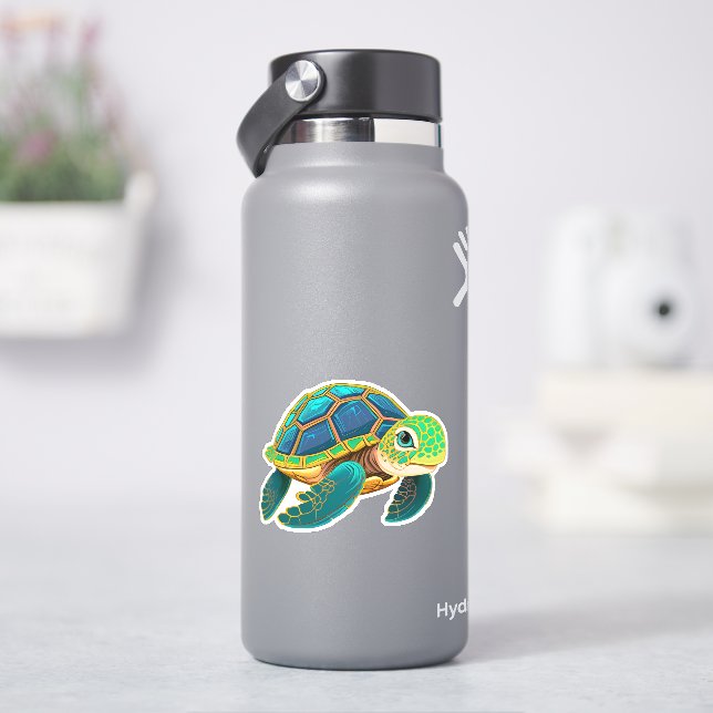 Whimsical sea turtle sticker for kids (HydroFlask)