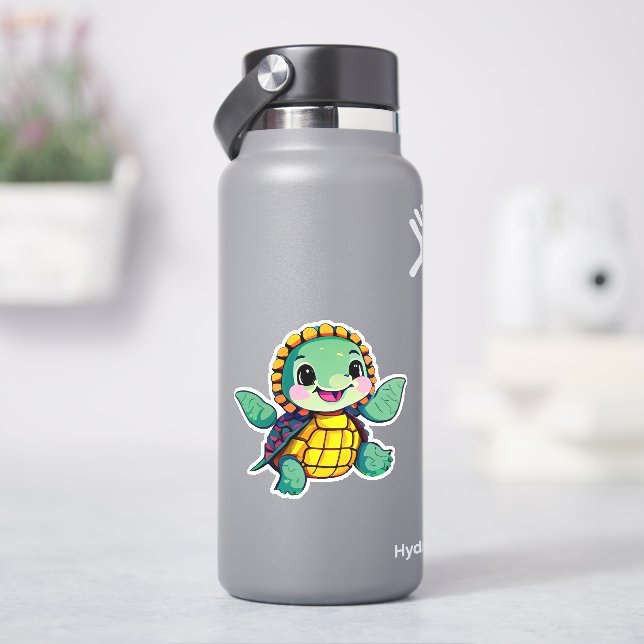 Whimsical sea turtle sticker for kids (HydroFlask)