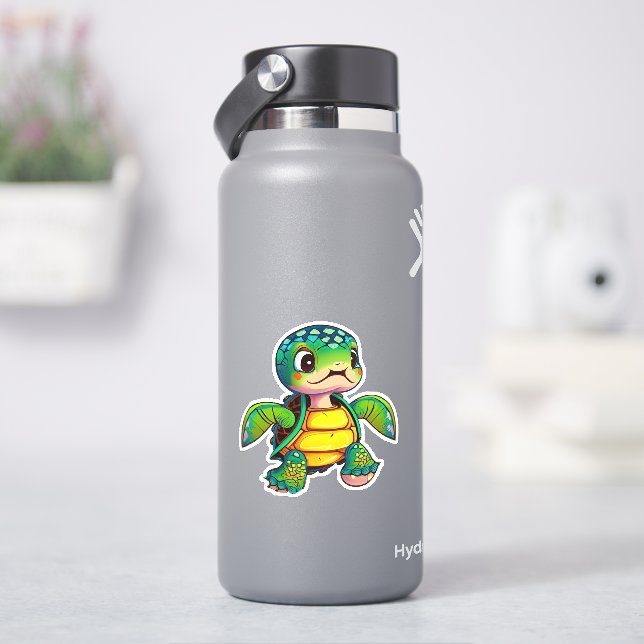 Whimsical sea turtle sticker for kids (HydroFlask)