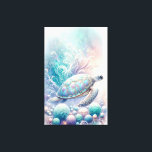 Whimsical Sea Turtle Wall Art<br><div class="desc">Discover a portal to an underwater realm with Do Tell A Belle's exclusive wall art, featuring a magical sea turtle gliding through whimsical underwater botanicals. This piece is a serene blend of pastel shades, including green, turquoise, blue, lavender, and pale yellow, offering a peaceful escape to the depths of the...</div>