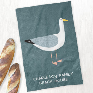 Whimsical Seagull Coastal Family Beach House Tea Towel