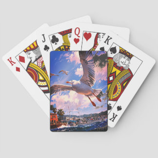 Whimsical Seagull with Sardine: Playful Illustrati Playing Cards