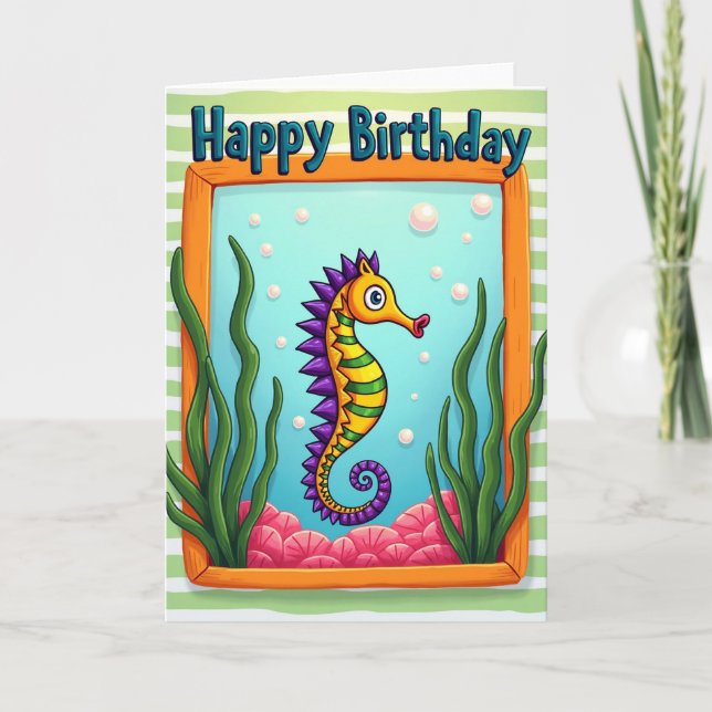 Whimsical Seahorse Birthday Card (Front)