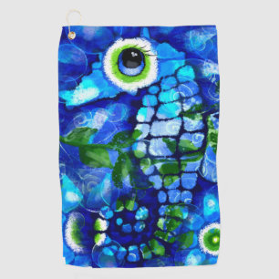 Whimsical Seahorse Coastal Nautical Seaside Blue Golf Towel