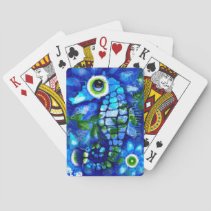 Whimsical Seahorse Coastal Nautical Seaside Blue Playing Cards