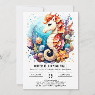 Whimsical Seahorse Splash Birthday Invitation