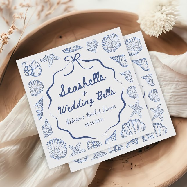 Whimsical Seashell Coastal Bridal Shower Napkin (Creator Uploaded)