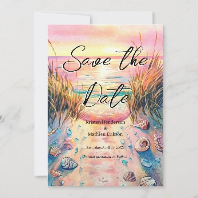 Whimsical Seashells Beach Wedding Save The Date (Front)