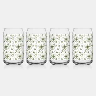 Whimsical Shamrock and Swirl Irish-Themed  Can Glass