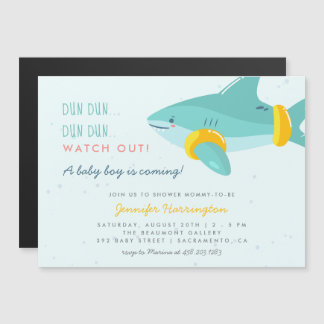 Whimsical Shark Cartoon Summer Boy Baby Shower Magnetic Invitation