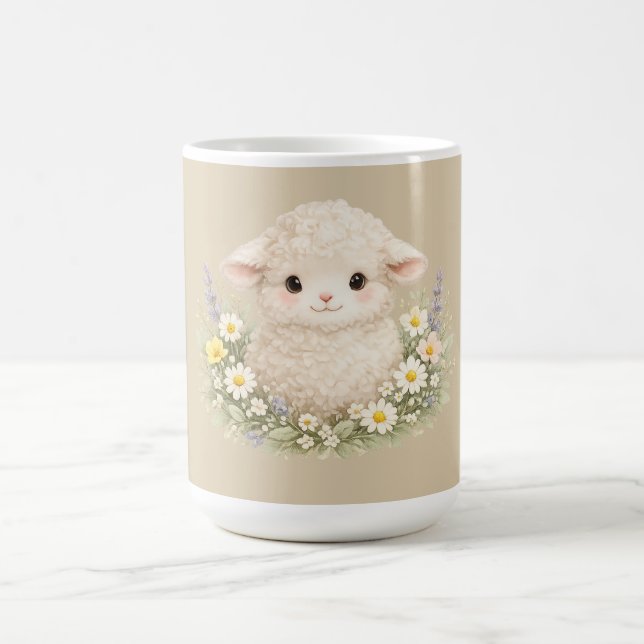 Whimsical Sheep and Wildflowers for a Charming Coffee Mug (Center)