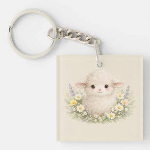 Whimsical Sheep and Wildflowers for a Charming Key Ring