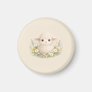 Whimsical Sheep and Wildflowers for a Charming Magnet