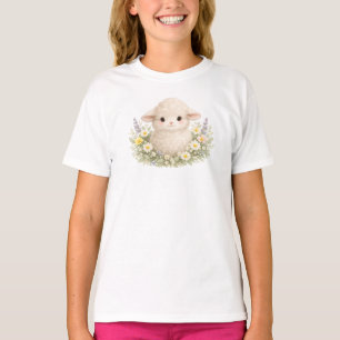 Whimsical Sheep and Wildflowers for a Charming T-Shirt