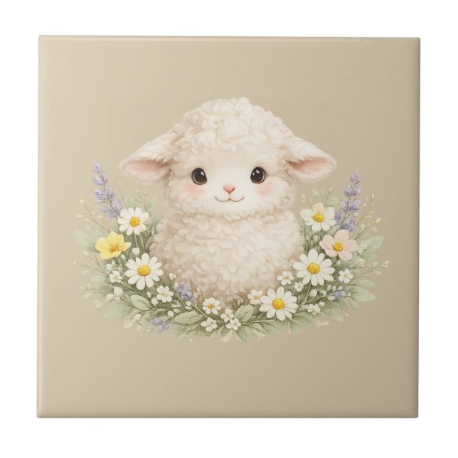 Whimsical Sheep and Wildflowers for a Charming Tile (Front)